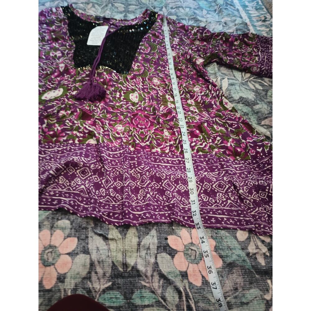 Roamans Womens Bohemian Floral Tunic Top 22W Sequin Flowy Gypsy Island NWT - Picture 9 of 10